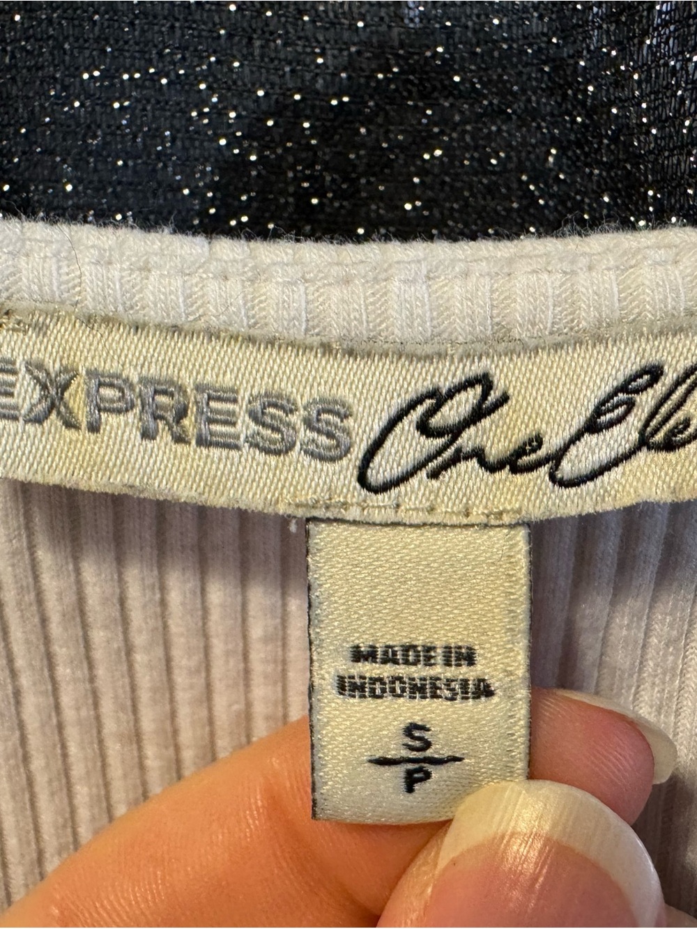 Express Cream Ribbed Wrap-Style Long Sleeve Top - Picture 3 of 5